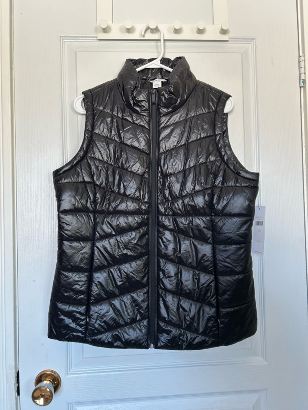 Calvin Klein Shiny Black Puffer Vest Medium Women Front Zipper